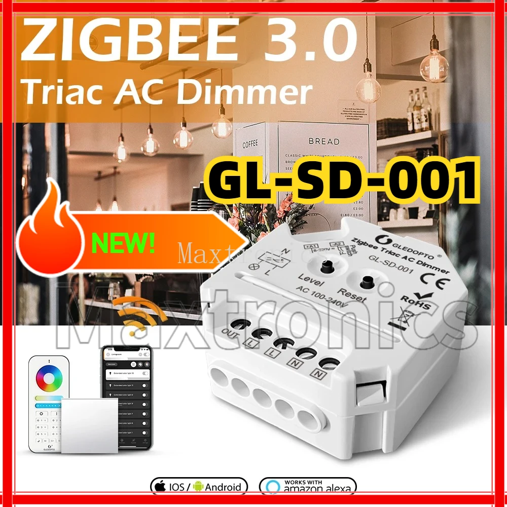 GLEDOPTO Zigbee Mini Smart Light Dimmer 220V AC Triac Dimmer Dimmable Push Switch Module Compatible With 2.4G RF Remote Control