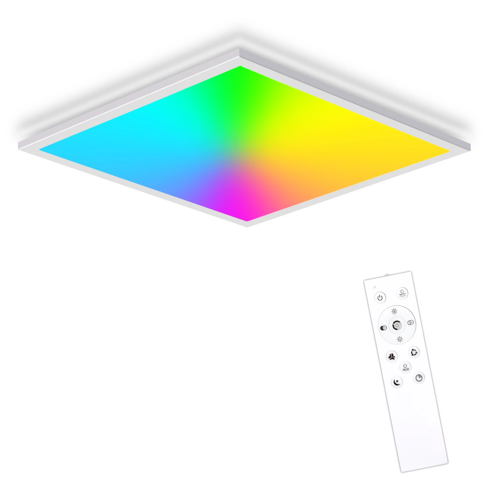 Quadratische LED-Deckenleuchte, Stufenlose Dimmung, 3000-6500K, Farbzyklus, Mit Speicherfunktion, Ultraflaches Design Deckenleuchte