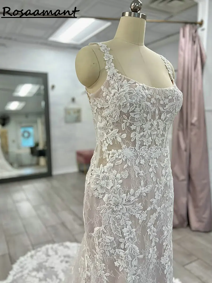 Очаровательные бретельки с разрезом по бокам, свадебные платья русалки, иллюзия, аппликации, кружевные деревенские свадебные платья