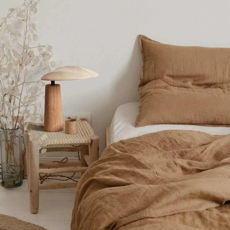 Wabi Sabi مصباح طاولة الرياح بسيط من الخشب الصلب لغرفة النوم بجانب السرير مصباح مكتبي من القماش مصباح طاولة مزخرف #4