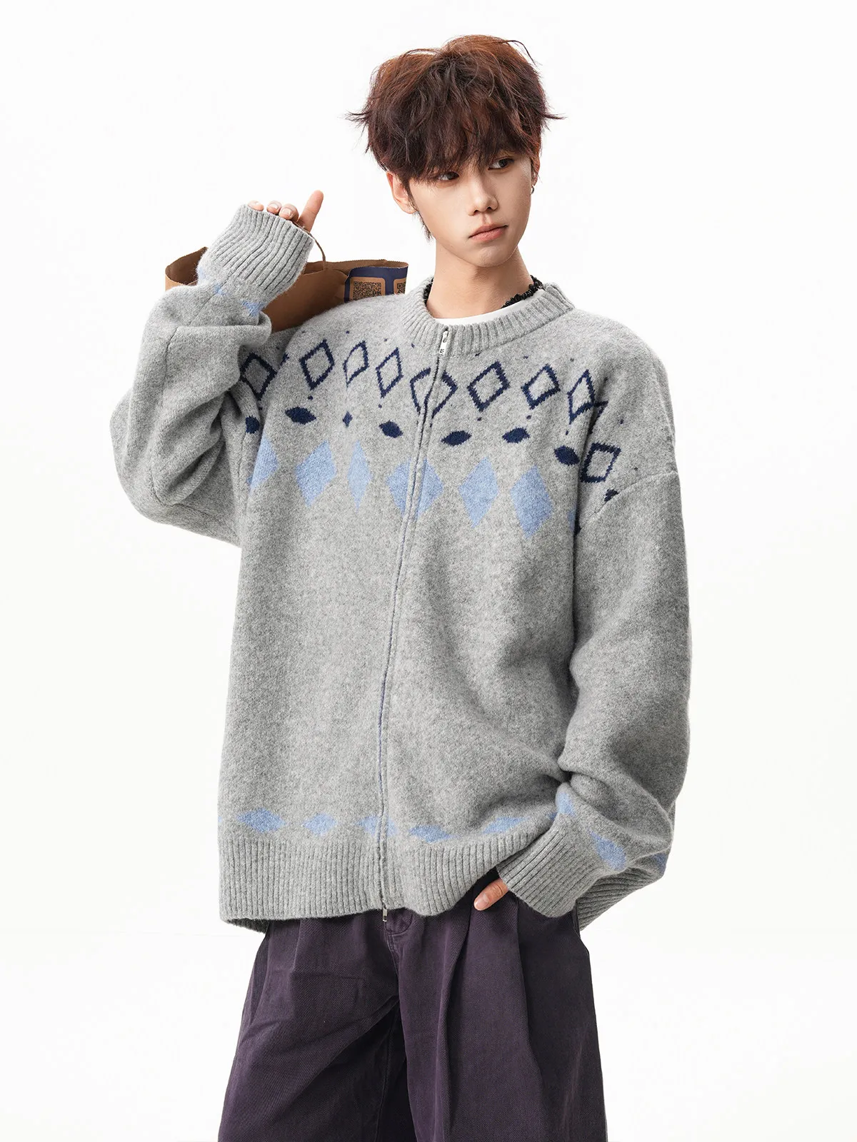 Fair Island Crewneck Cashmere Knitted Sweater Men's Fall/Winter Loose Lazy Thickening Cardigan Ling Extra Cover