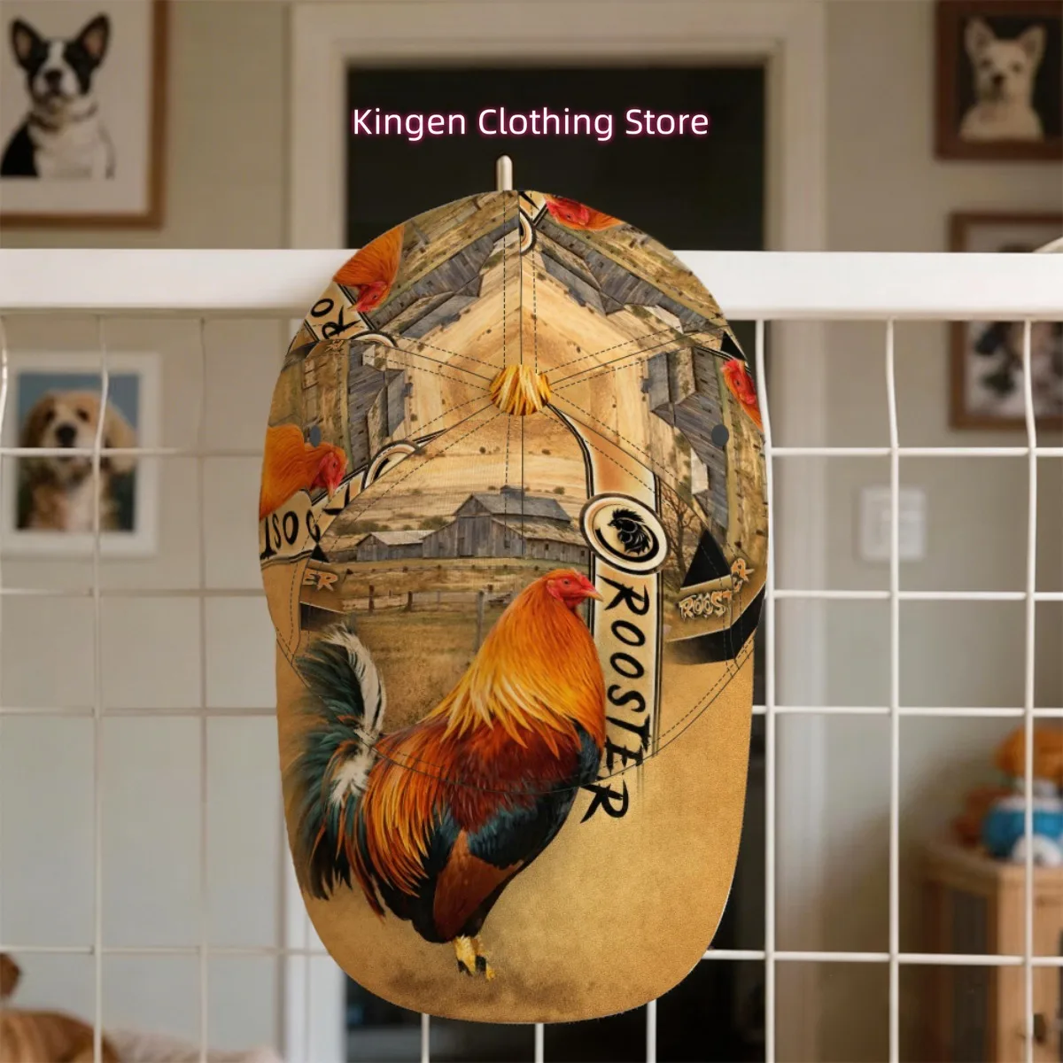 1pc Retro Rooster Baseball Cap with Golden Rooster Emblem & Curved Brim - Lightweight Breathable Foldable Suitable for Fishing,