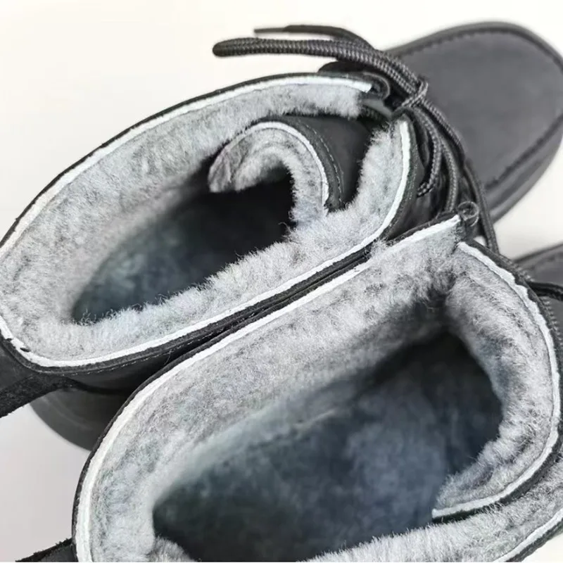 Sapatos masculinos de lã de pele de carneiro integrados couro genuíno quente antiderrapante sola grossa alta superior algodão botas de neve inverno olutdoor caminhada