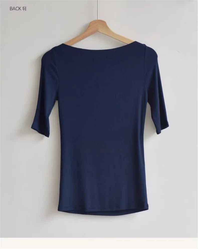 Sexy Halbarm Slim Fit Tees Koreanische 2026 Sommer Trendy Slash Neck Frauen T-shirts Off-schulter Feste Beiläufige Vielseitige top – Detail 20