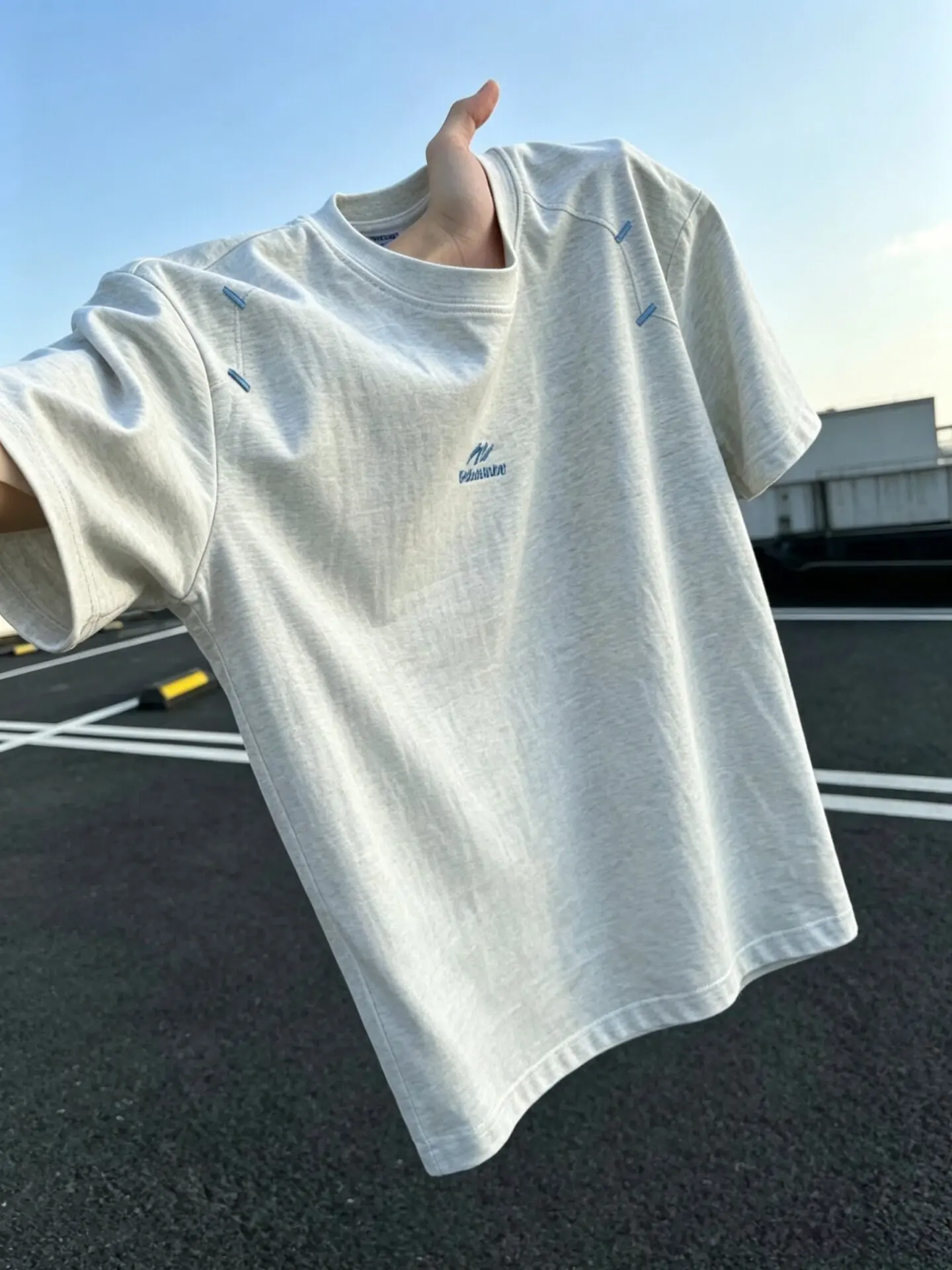 American Style Heavyweight Boxy Short Wide Embroidered Short Sleeve Men's Summer Cleanfit Half Sleeve Patchwork Deconstructed...