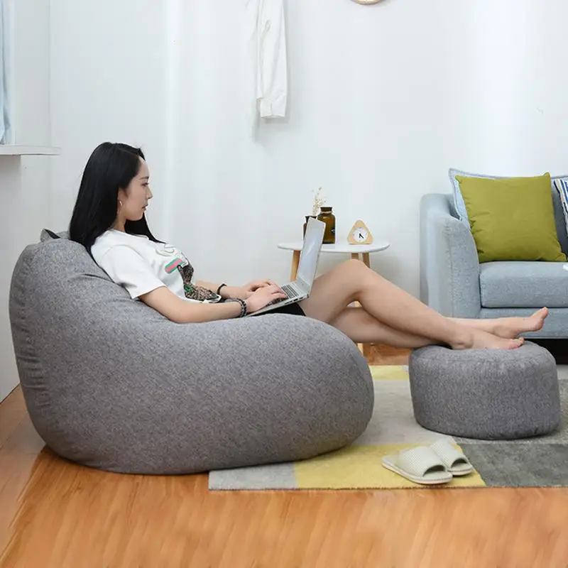 Large Small Lazy Sofas Cover Chairs without Filler Linen Cloth Lounger Seat Bean Bag Pouf Puff Couch Tatami Living Room Beanbags