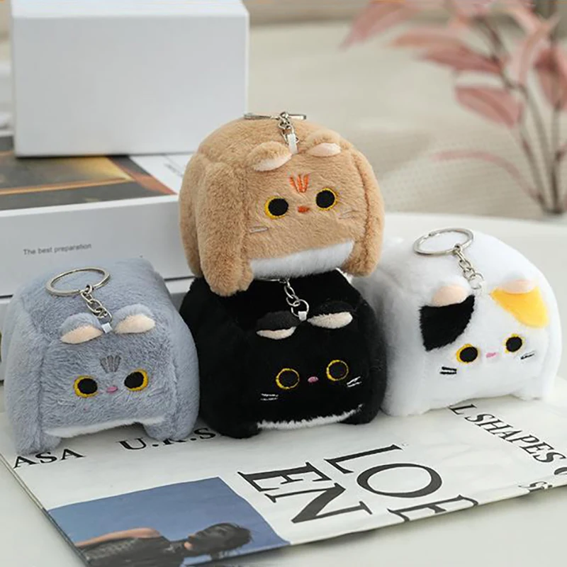 1PC Cute Quadrate Cat Soft Toys Plush Cat Doll Pendant Stuffed Animal Keychain Room Car Bag Decoration Key Ring Пушистые игрушки