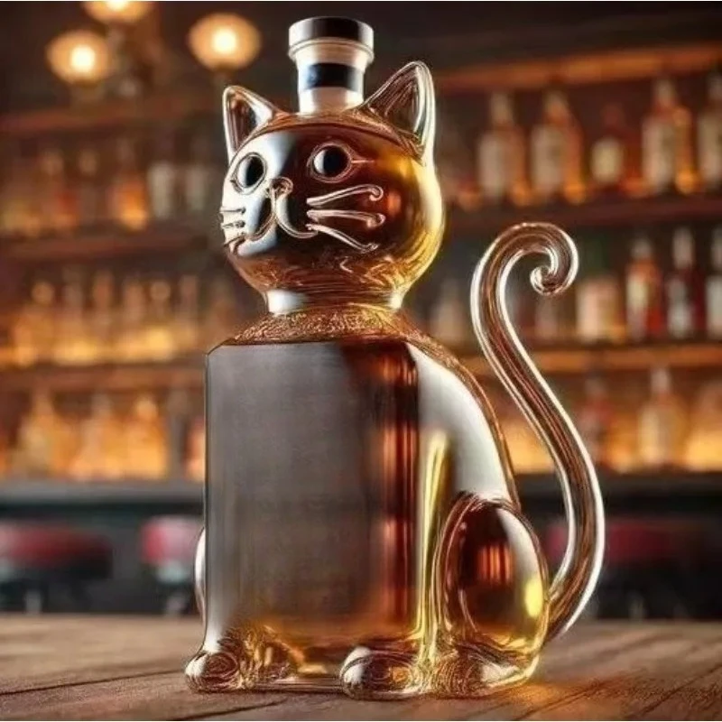 Creative Cat Shape Sealed Transparent Empty Whiskey Bottle Interesting Home Gift Novelty Liquor Container For Bar Decor Set