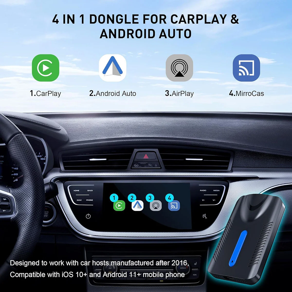 COTS-tWireless CarPlay Adapter, Wireless Android Auto Adapter, 4 in 1 USB Dongle for Cars CarPlay Android Auto