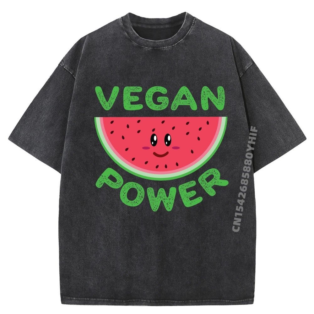 

Casual Vegan Power Cute Kawaii Veggie Men T-shirt Funky Summer Funny Graphic Tees Luxury Clothing Mens Breathable Washed Shirt