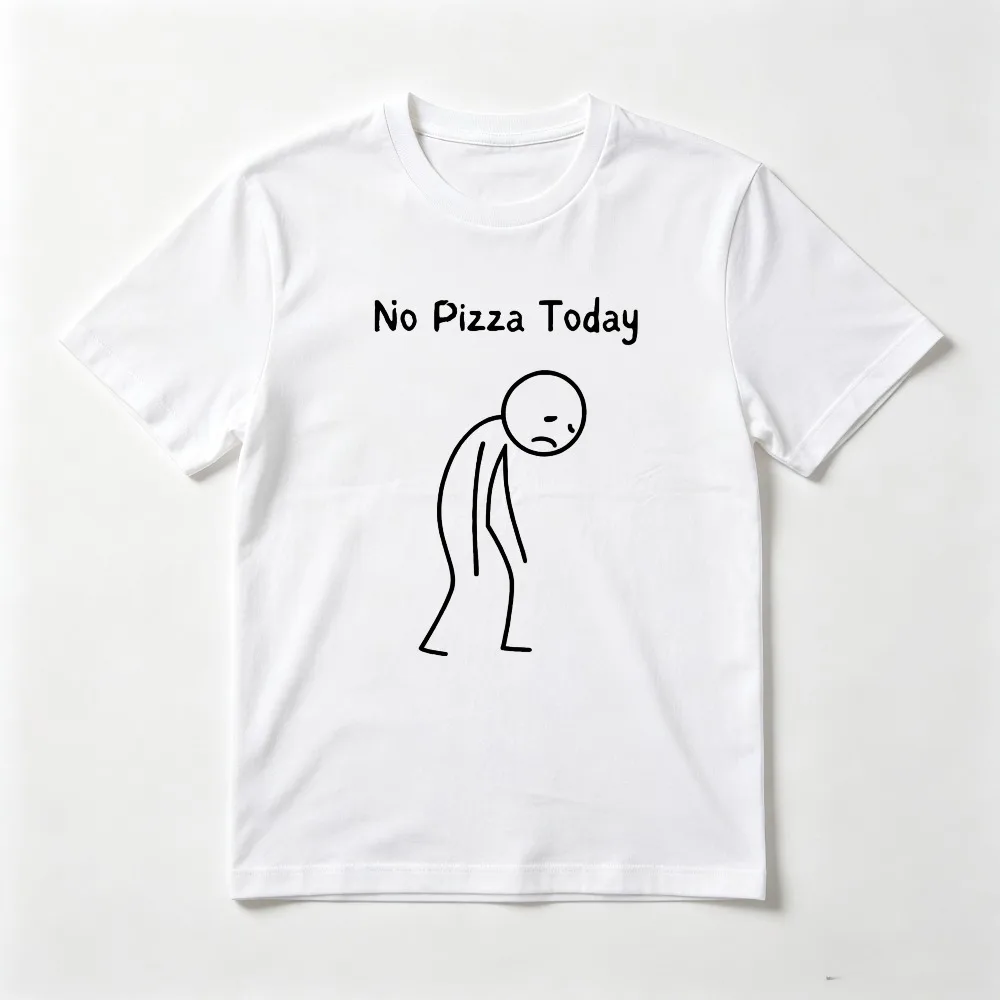 No Pizza Today - Pizza Lover Sad Stickman Minimalism Style Graphic Printed T-Shirt Casual Fashion Loose Harajuku Unisex Tees
