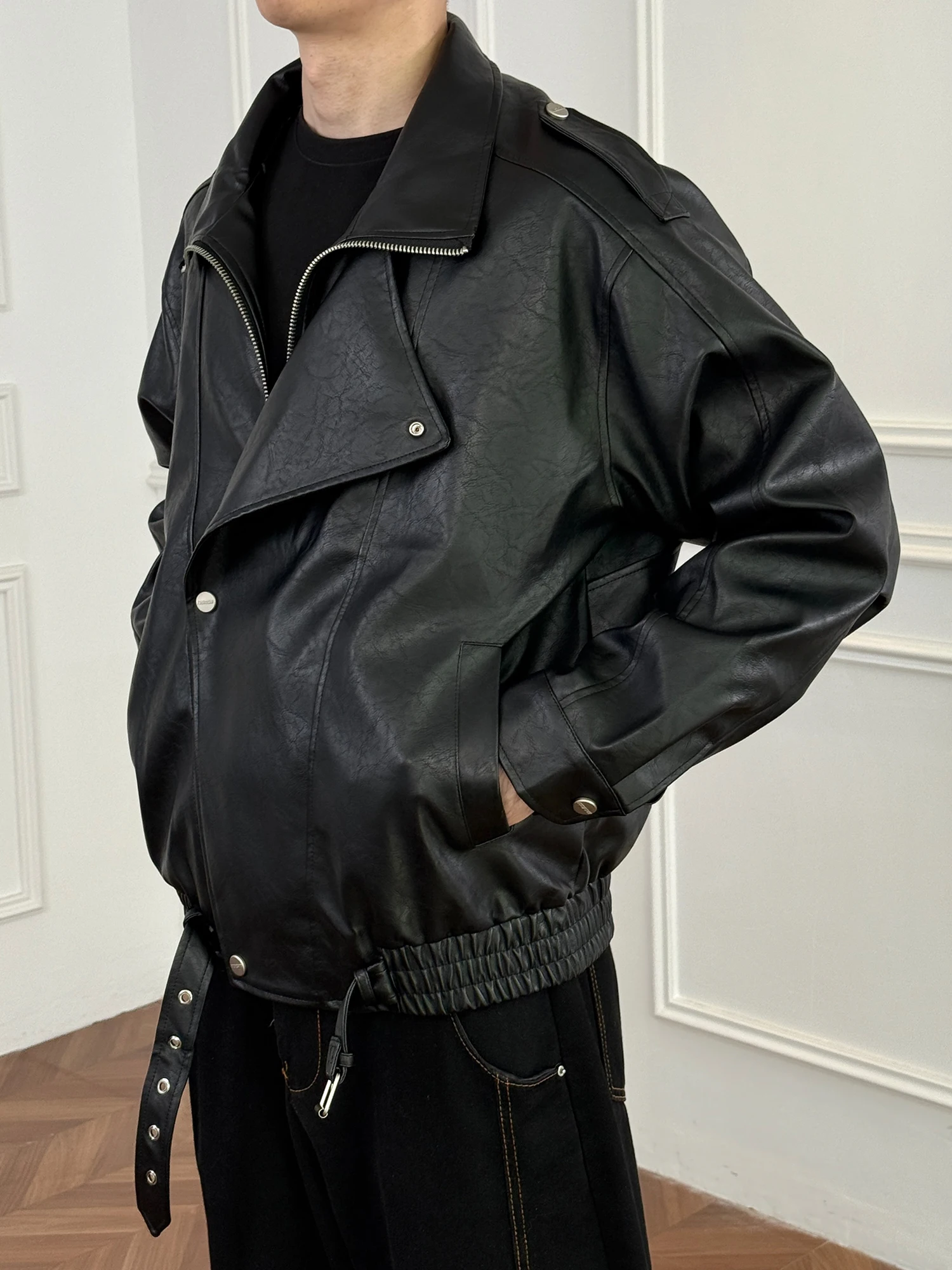 

Retro American Sle Men's ort Loose Leather Jaet Pilot Motorcycle PU Leather Coat Spring Autumn Seasonal Casual Wear