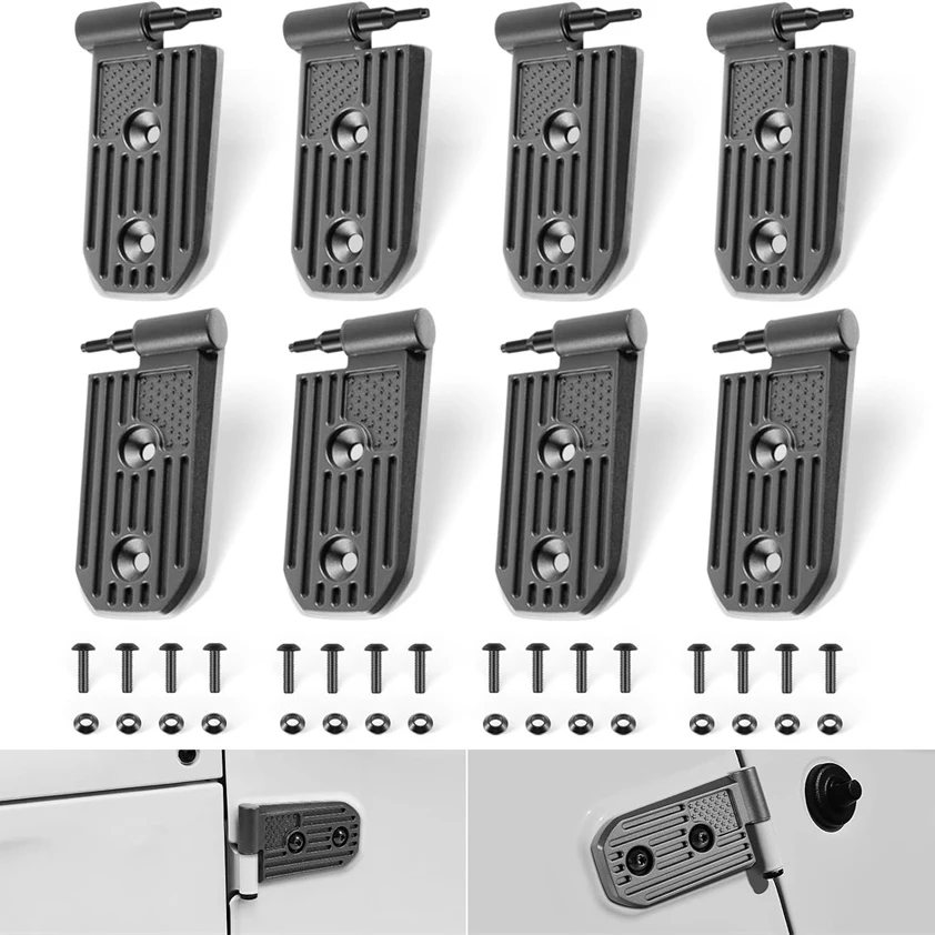 8PCS Door Hinge Kit, Black Aluminum US Flag Pattern, Compatible with Wrangler JL JLU & Gladiator JT 2018-2024 Sport Sahara Rubic
