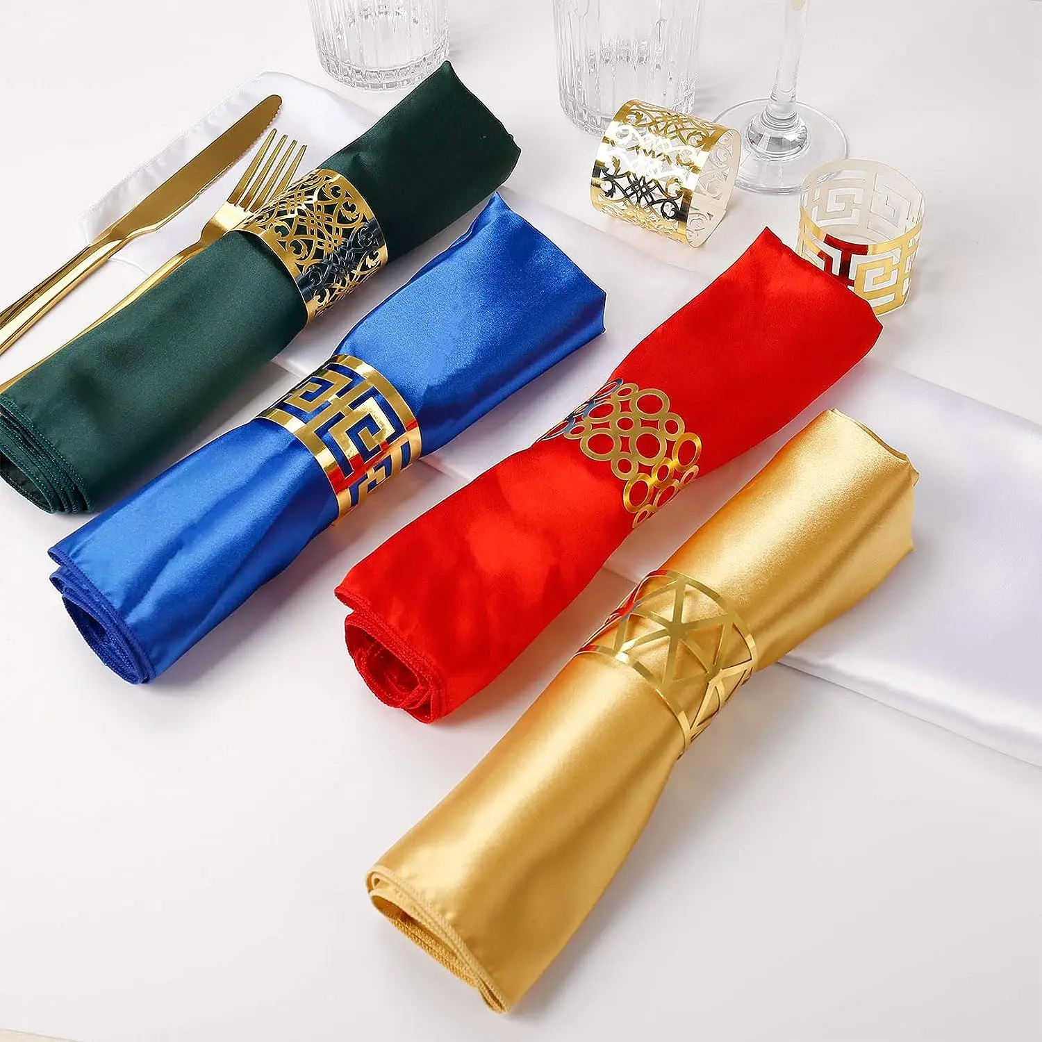 25/50Pcs Premium Disposable Napkin Rings Laser Cut Foil Paper hollowed Napkin Holder for Wedding Party Dinner Table Decoration