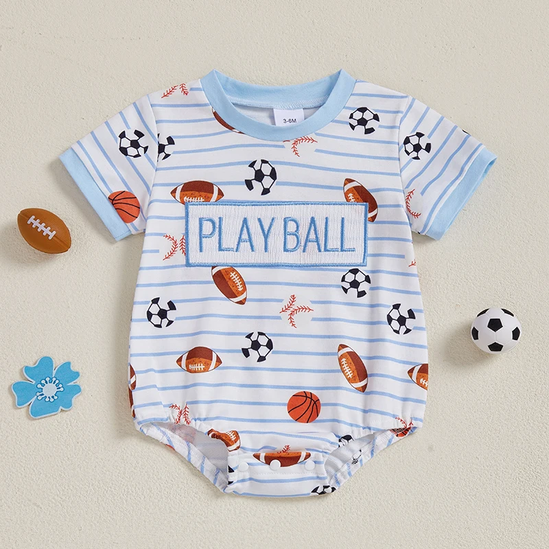 

Baby Summer Romper Stylish Ball Games Print Crew Neck Short Sleeve Infant Jumpsuit