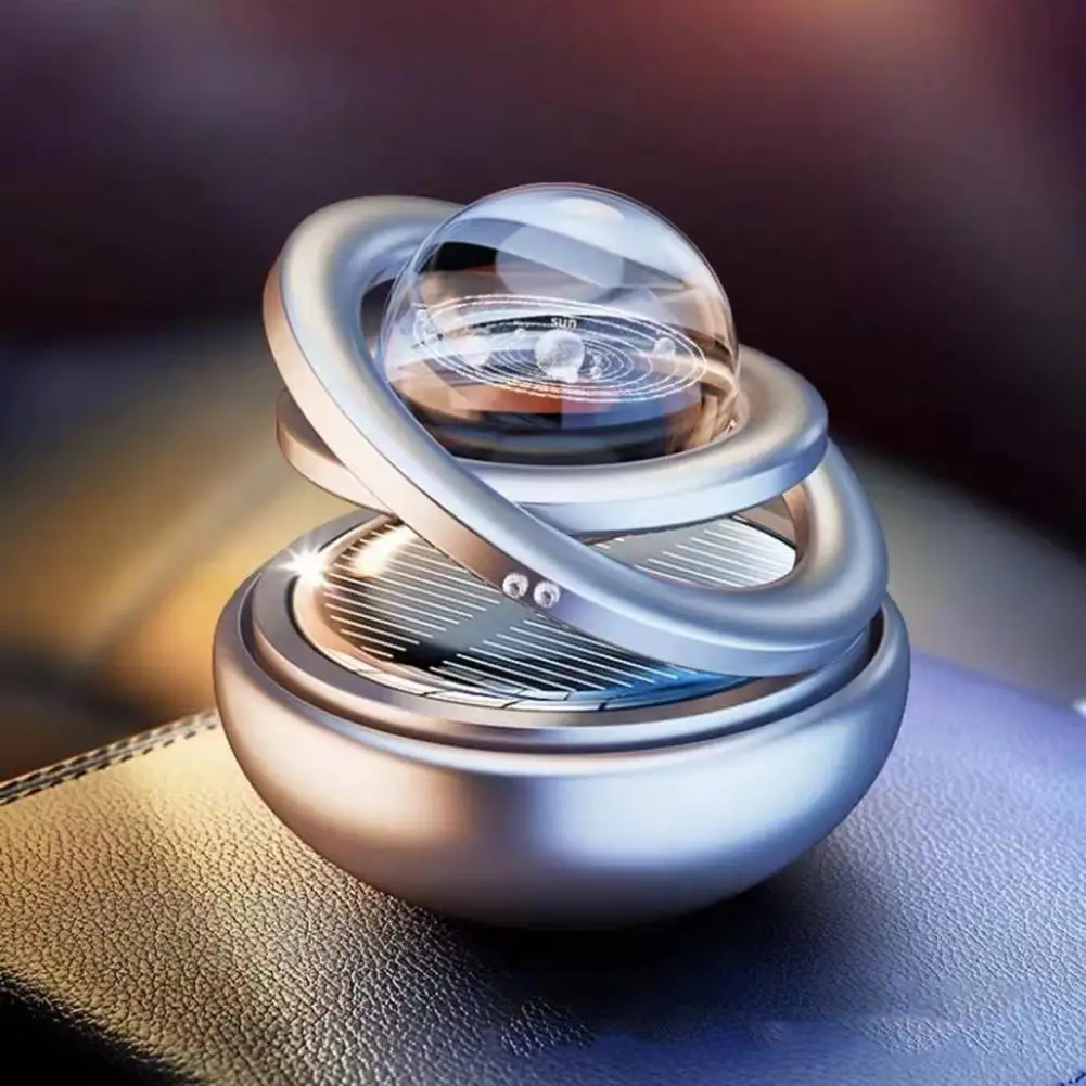 Solar Rotating Aircraft Car Air Diffuser Interstellar Double Ring Levitation Rotating Car Aromatherapy Holder Car Perfume