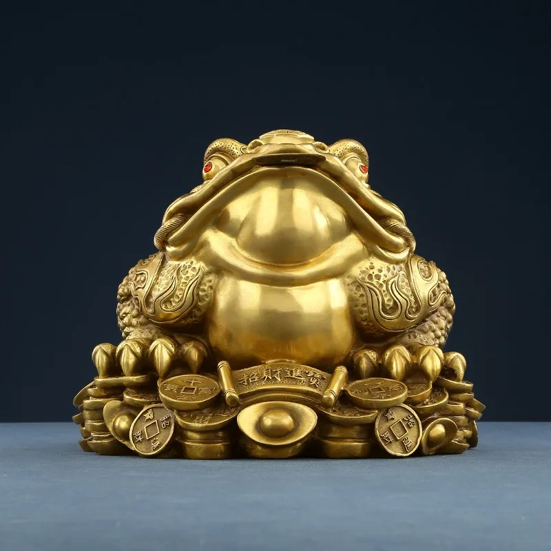 Brass Golden Toad, Large Money Toad Statue, Feng Shui Money Frog,Lucky Pray Decoration Shop Parlor Opening Gift(10.5 * 10 * 7cm)