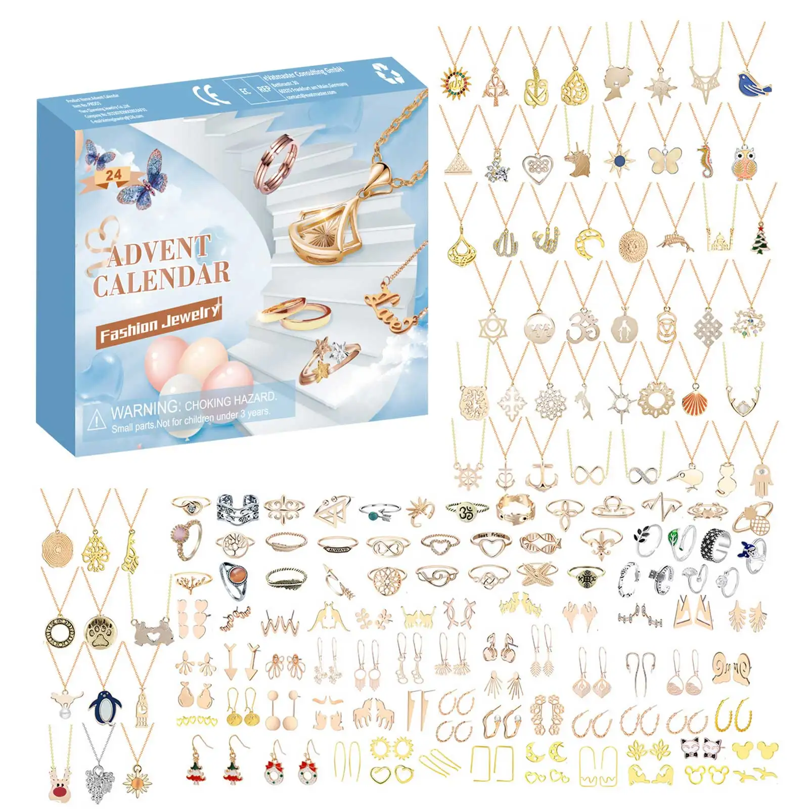 Minuterie d'étude, compte à rebours mignon, calendrier de l'avent de noël pour enfants, ensemble de bijoux, bague, collier, boucles d'oreilles, minuterie de sable de salle de bain 24 pièces