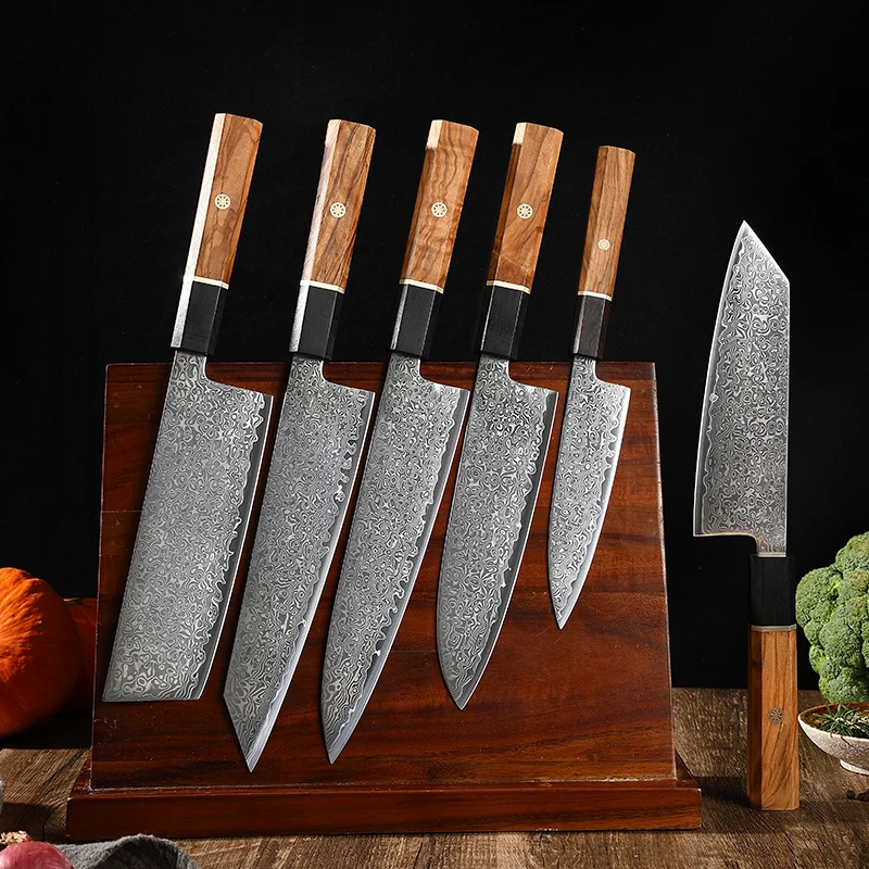 

TJ POP Damascus Steel Kitchen Knife Set Japanese Santoku Chef's knife Sharp Utility Nakiri Kiritsuke knifes Cutting Knives 6 Pcs