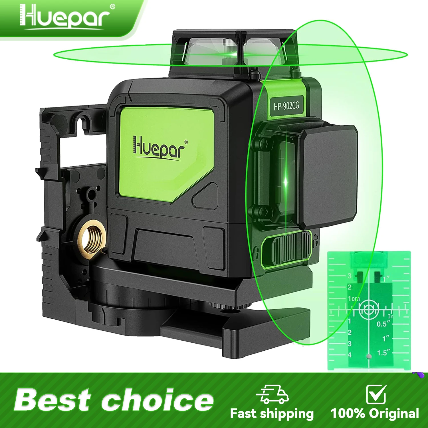 

Huepar 902CG Cross Line Laser Level 2x360° Self-Leveling Horizontal and Vertical Green Beam Laser Tool With Pulse Mode & Bracket