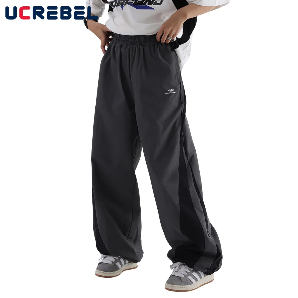 

Contrast Paneled Joggers Mens High Street Spring Summer Elastic Waist Loose Wide Leg Sports Pants Men