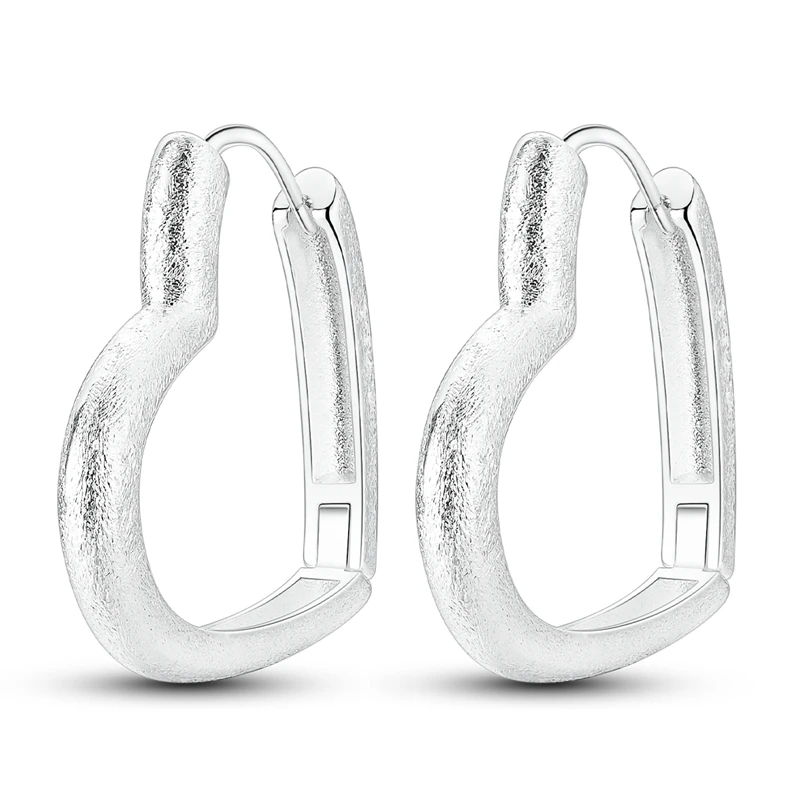 

925 Sterling Silver Earrings Women Heart Shaped Sparkling Sand Hoop Earring For Anniversary Wedding Jewelry Gifts