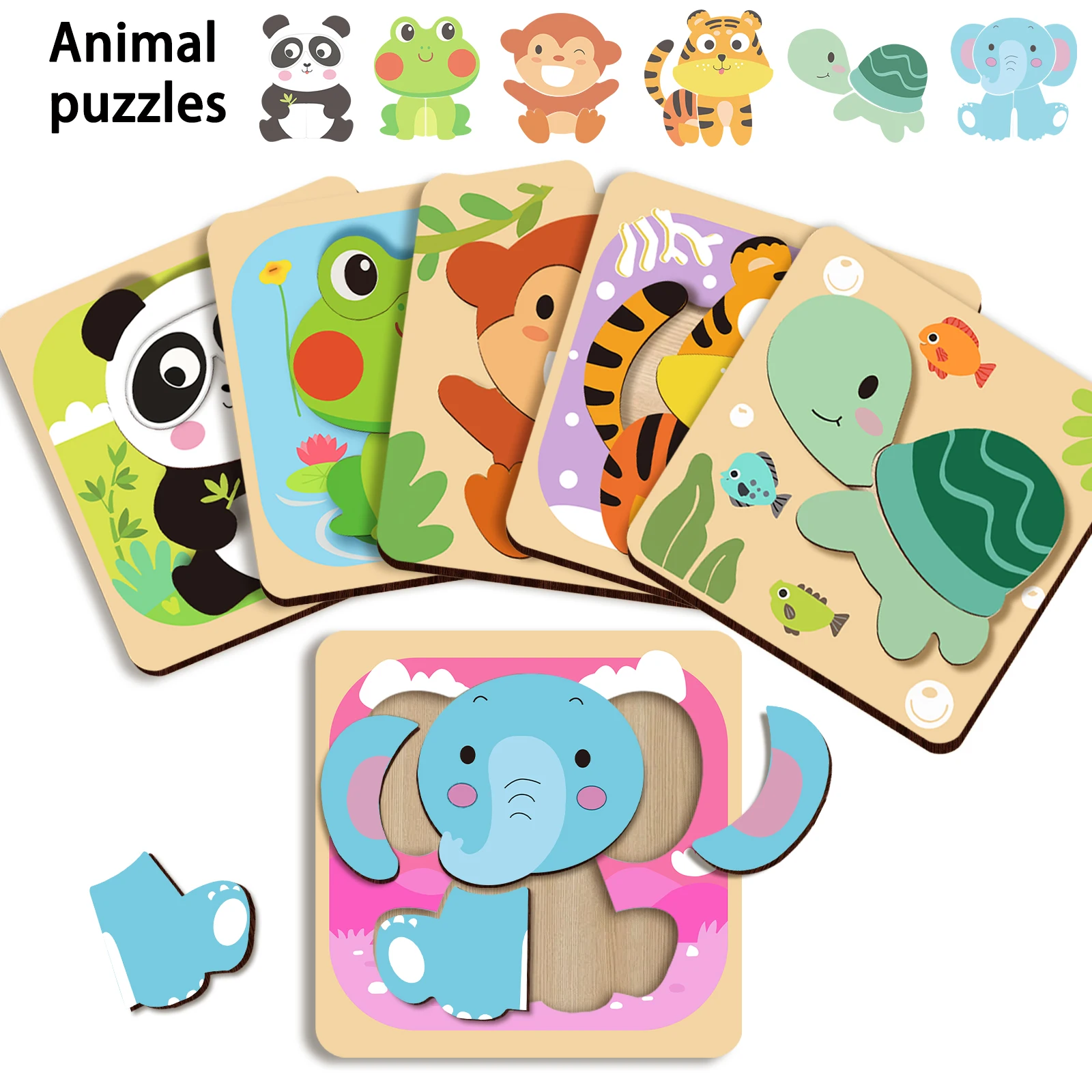 Giocattoli puzzle educativi per bambini: puzzle in legno della serie di animali carini per lo sviluppo di abilità motorie e la cognizione