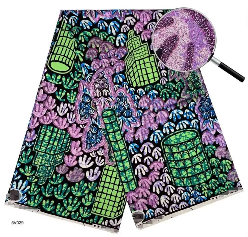 

Newest Grand African Wax Glitter Glam Fabric 100% Cotton Ankara Batik Material Pagne Wax Gold Print Sewing Party Dress