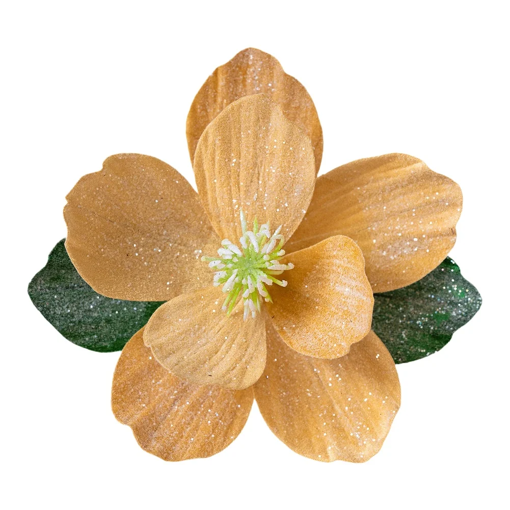 

Artificial Magnolia Flowers with Glitter Edged Petals for Christmas Tree Decoration and Home Party Accents 25cm Diameter