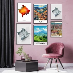 Kosovo prints, Pristina - Kosovo tourist city poster, Kosovo simple topographic map - elevation map, European poster printing