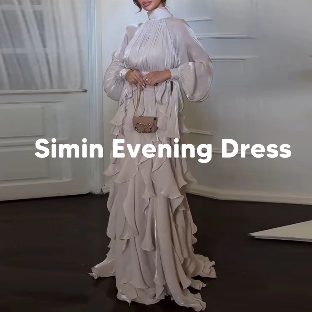 

Simin Women's Customized High-neck Ruffles A Line Sashes Evening Dresses With Long Sleeves Floor-Length Elegant Dresses 2025