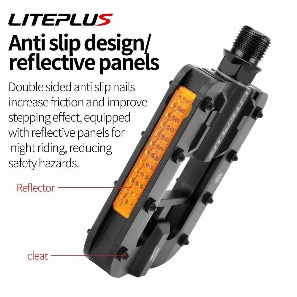 Liteplus Foldable Bicycle Pedals Slide Solid Anti-slip Bike Pedals Aluminum Alloy With Reflective Strips Bike Folding Pedals