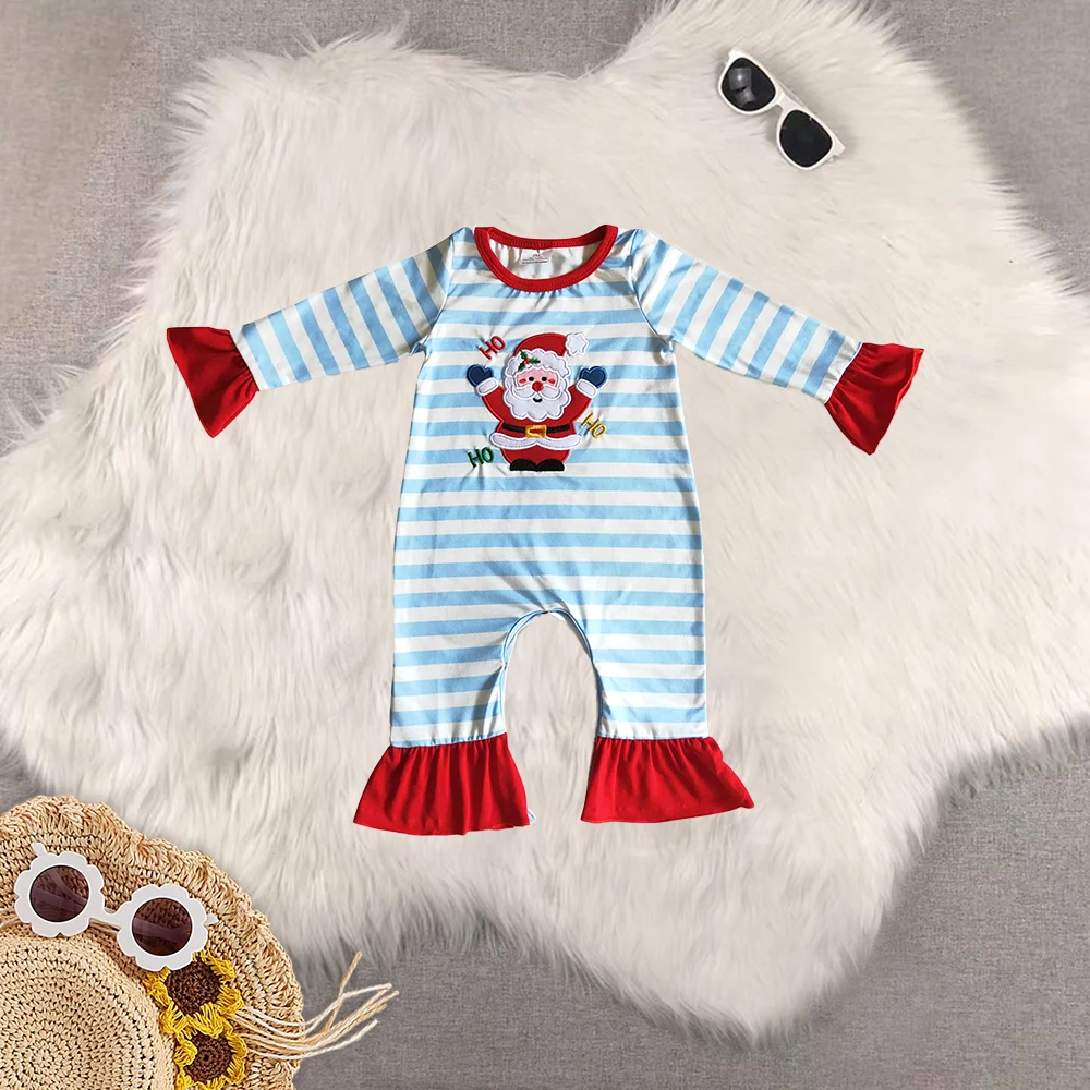 

9.6 Baby Winter Rompers Baby girls Christmas santa blue stripes rompers