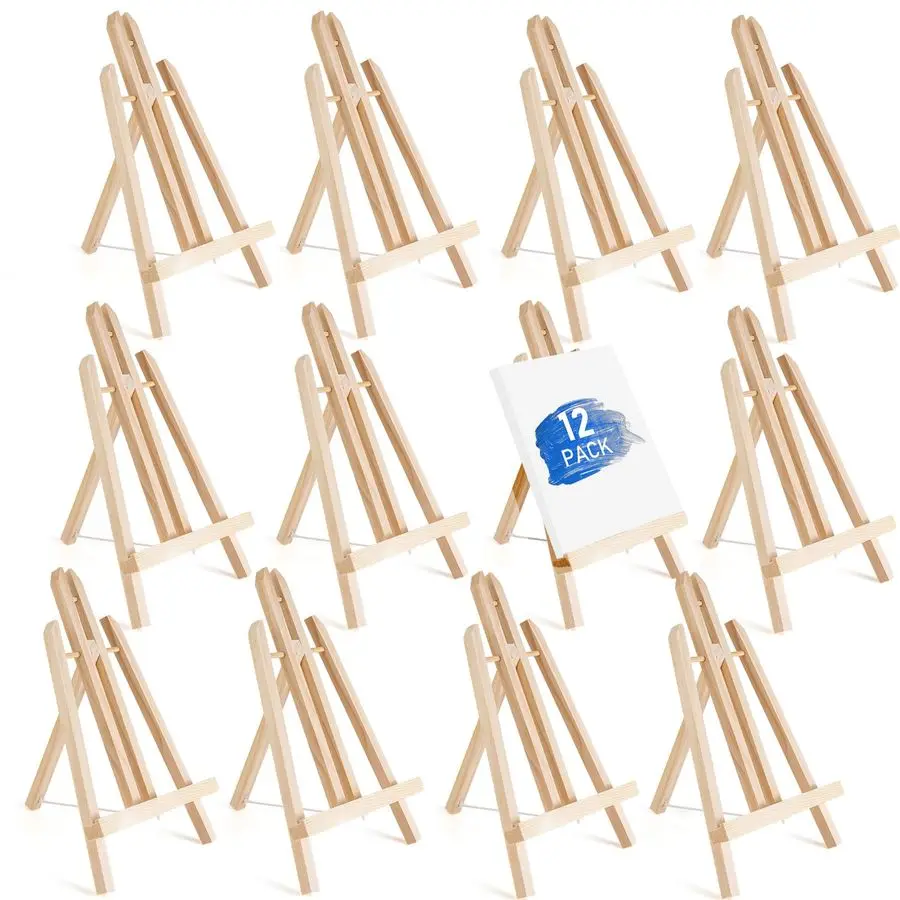 

12Inch Wood Easel Stand, Tabletop Display Stand AFrame Artist Easel for Painting Canvas, Portable Photo, Picture and Sign Holder
