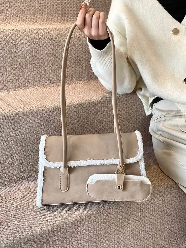 شيك صوف الضأن تقسم تحت الإبط حقائب للنساء جديد عالي الجودة مزاجه تخفيف الجلد المدبوغ حقائب الموضة المتخصصة حقائب كتف واحدة #3