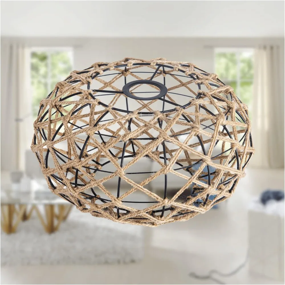 Farmhouse Hand Woven Hemp Rope Caged Lampe Shade Boho Bamboo Pendant Light Shade Vintage Rattan Lighting Shade for Ceiling Light