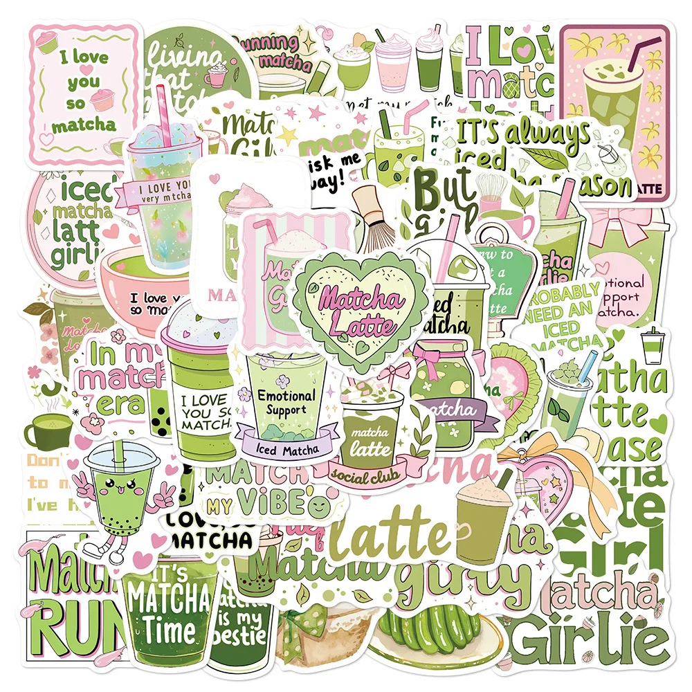 50Pcs ​Cute Matcha Stickers Matcha Girly DIY Stickers Scrapbooking Phone Luggage Skateboard Waterpro