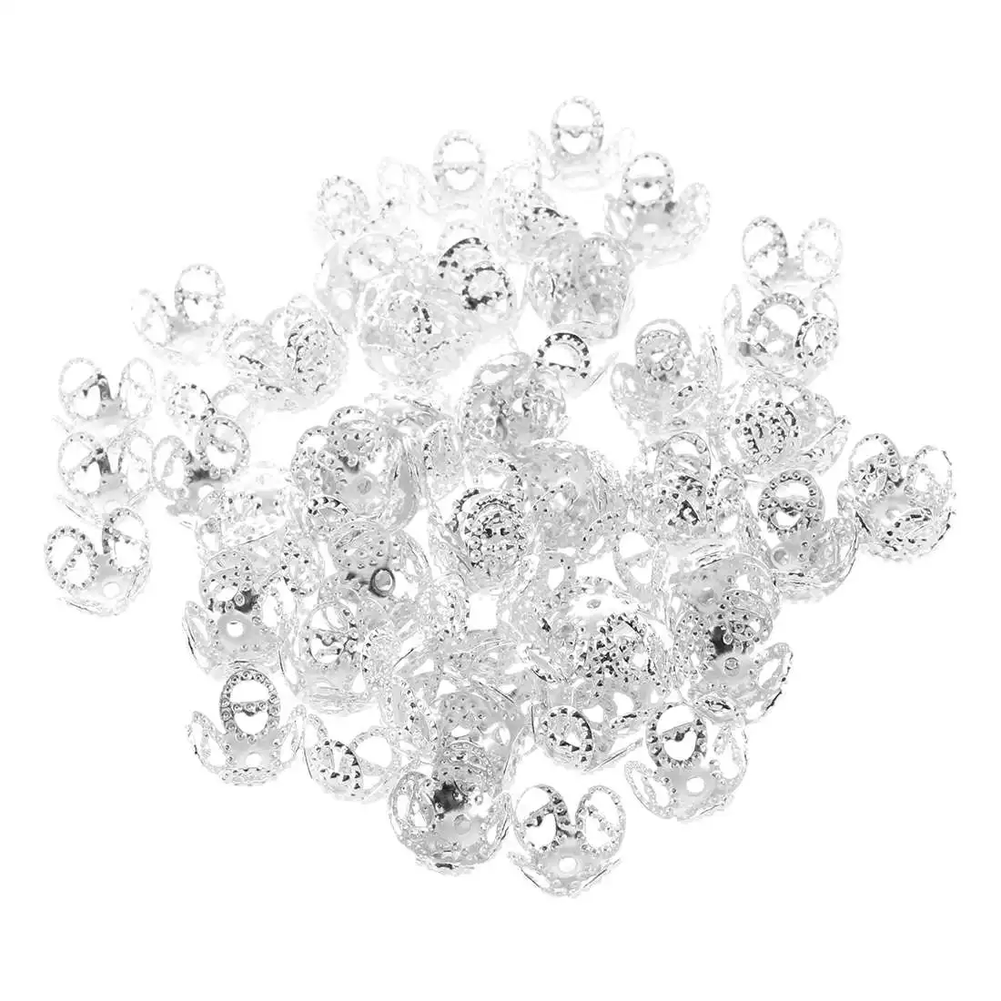 100-Piece Silver 4-Leaf Filigree Bead Caps Fitting Huge Beads for Jewelry Making(8mm)