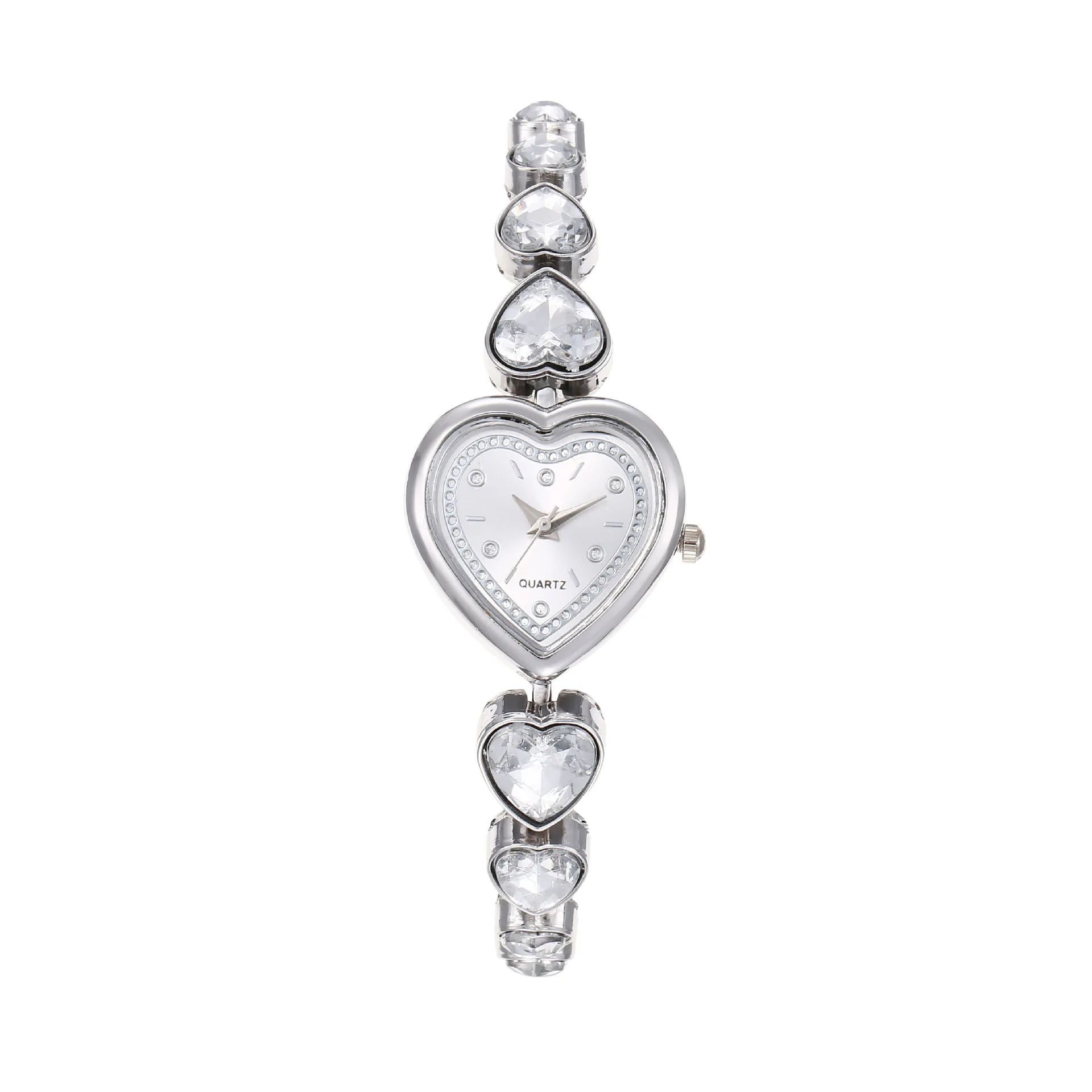 

Cross border new fashionable heart-shaped bracelet women's watch alloy steel strip with diamond studded peach heart decoration q