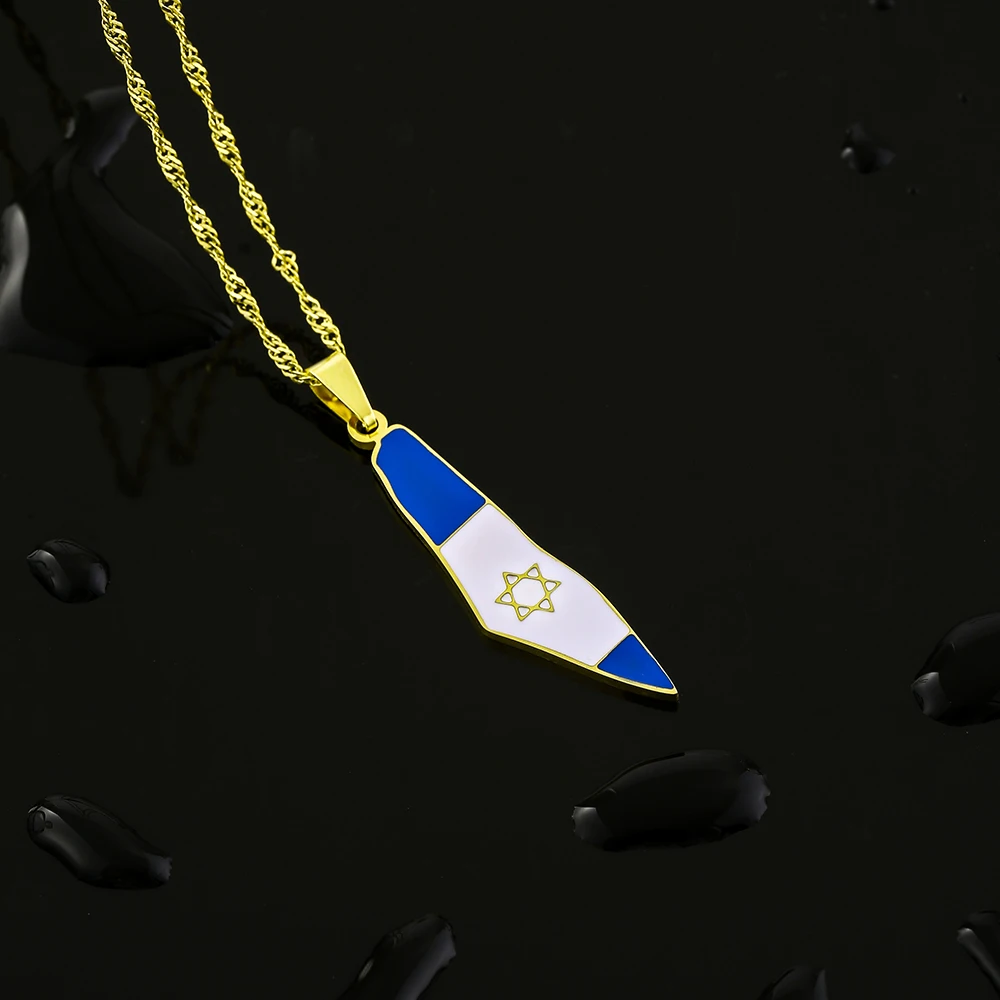 Fashion Israel Map Flag Pendant Necklace Stainless Steel Men Women Gold Silver Color Ethnic Maps Jewelry Gift