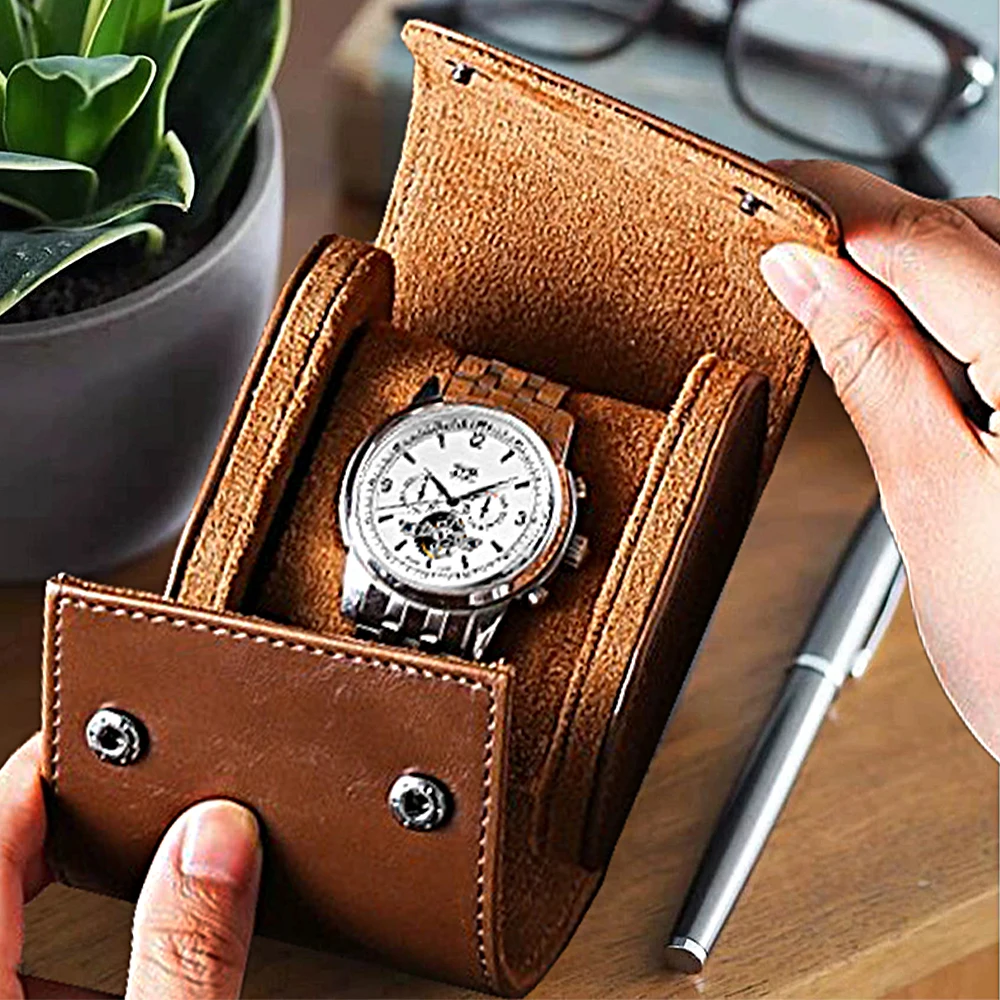 Imagem -04 - Woodten-brown Ver Gift Box com Travesseiro pu Leather Portable Single Ver Roll Case Box para Homens e Mulheres