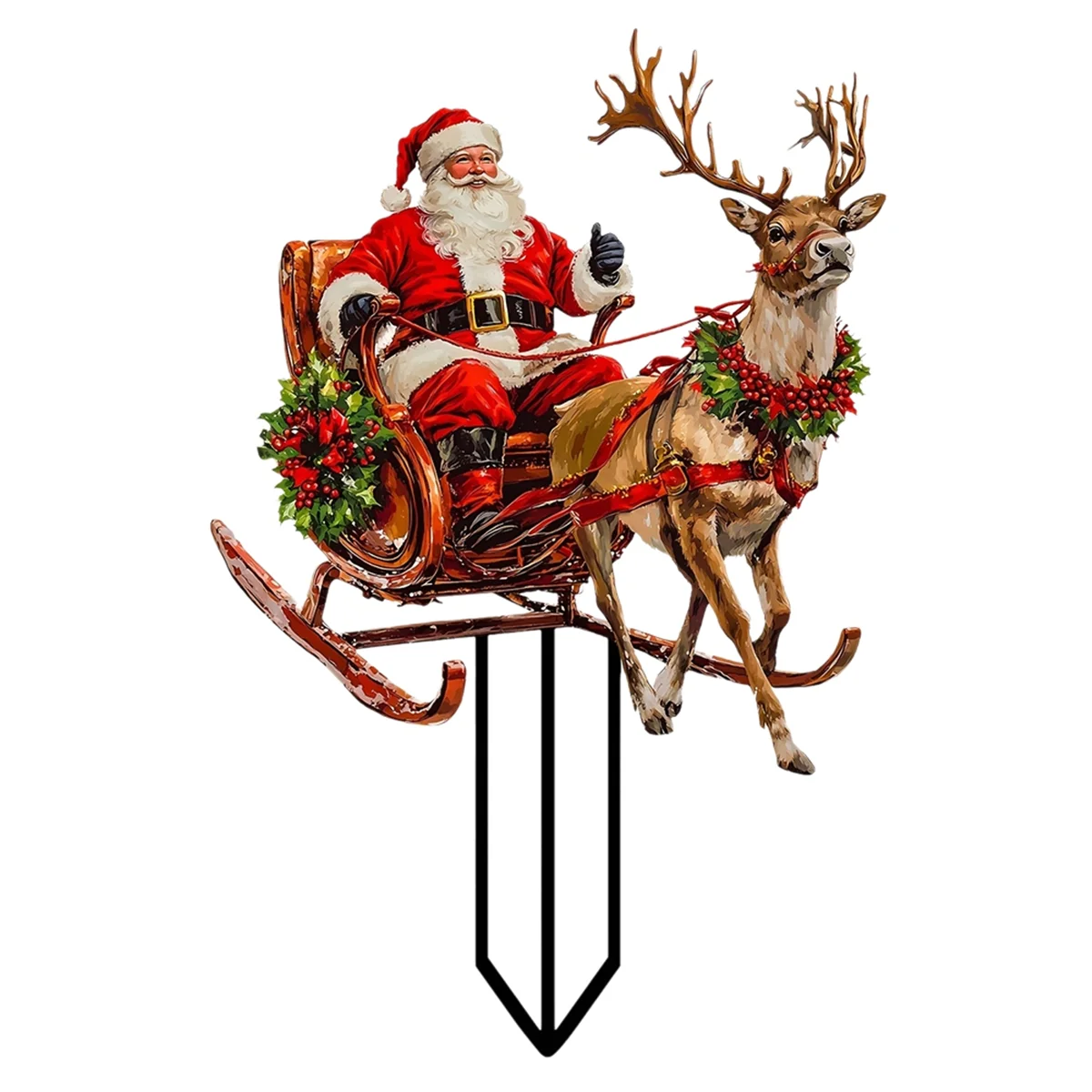 Santa Claus Riding A Reindeer Sleigh to Deliver Gifts Acrylic Outdoor Garden Waterproof Patio Plug