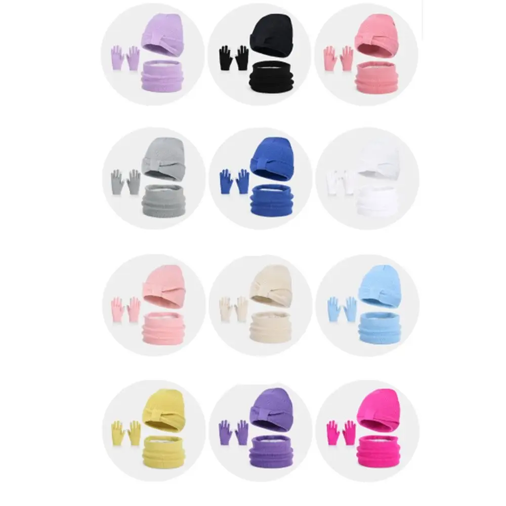 3 قطعة/المجموعة بلون محبوك قبعات للأطفال يندبروف محبوك الأطفال قبعة وشاح قفازات مجموعة الدافئة رشاقته Pompom الشتاء الاطفال قبعة صغيرة