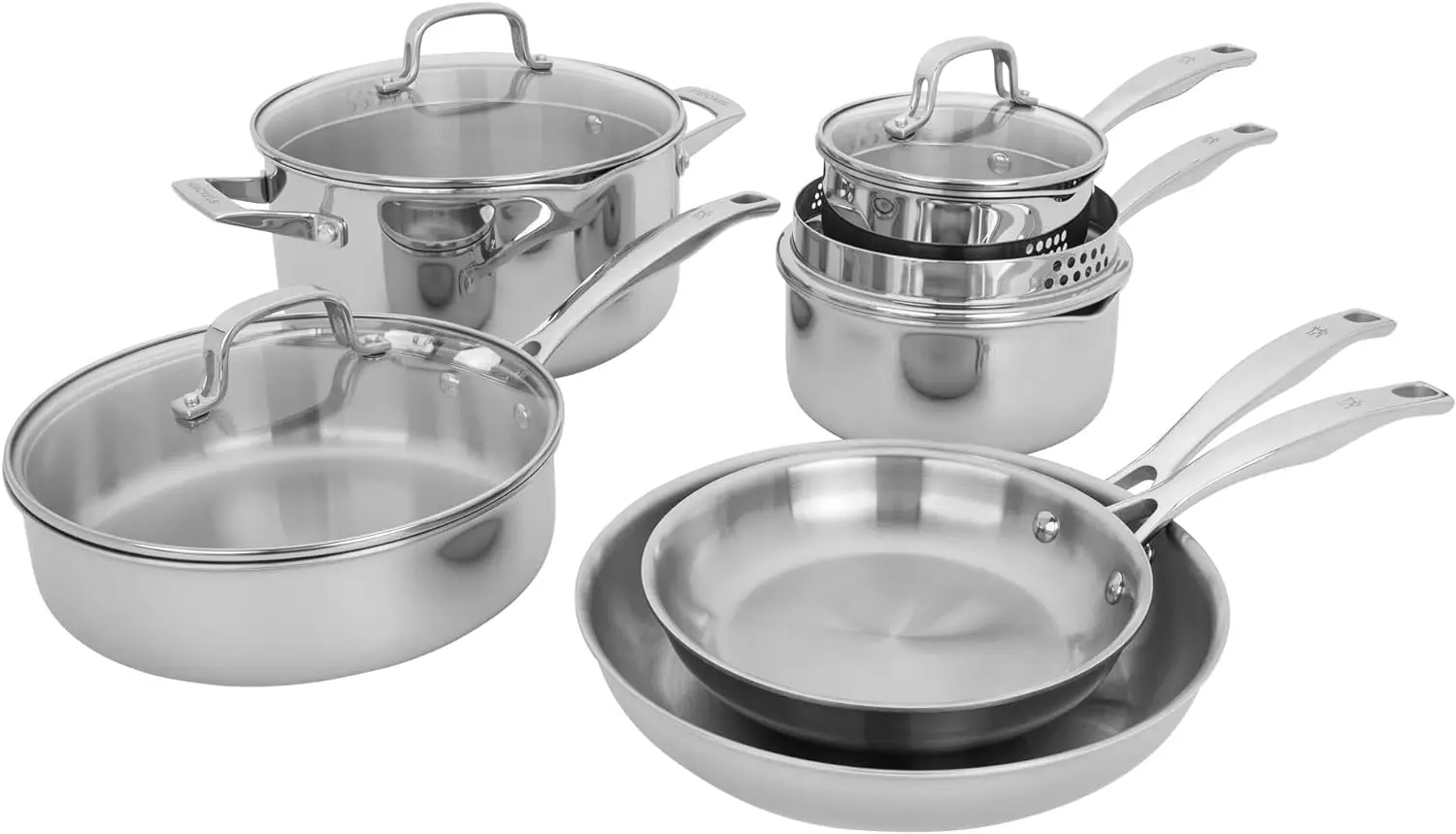 HENCKELS Clad H3 10-pc Induction Pot and Pan Set, Stainless Steel, Durable and Easy to clean