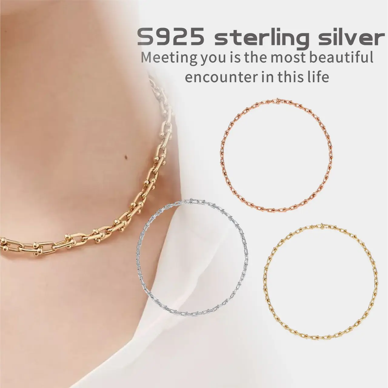 925 Sterling Silver Concave Necklace Jewelry Necklace Party Wedding Anniversary 2024 New Fashion Fashion Limited Time Special