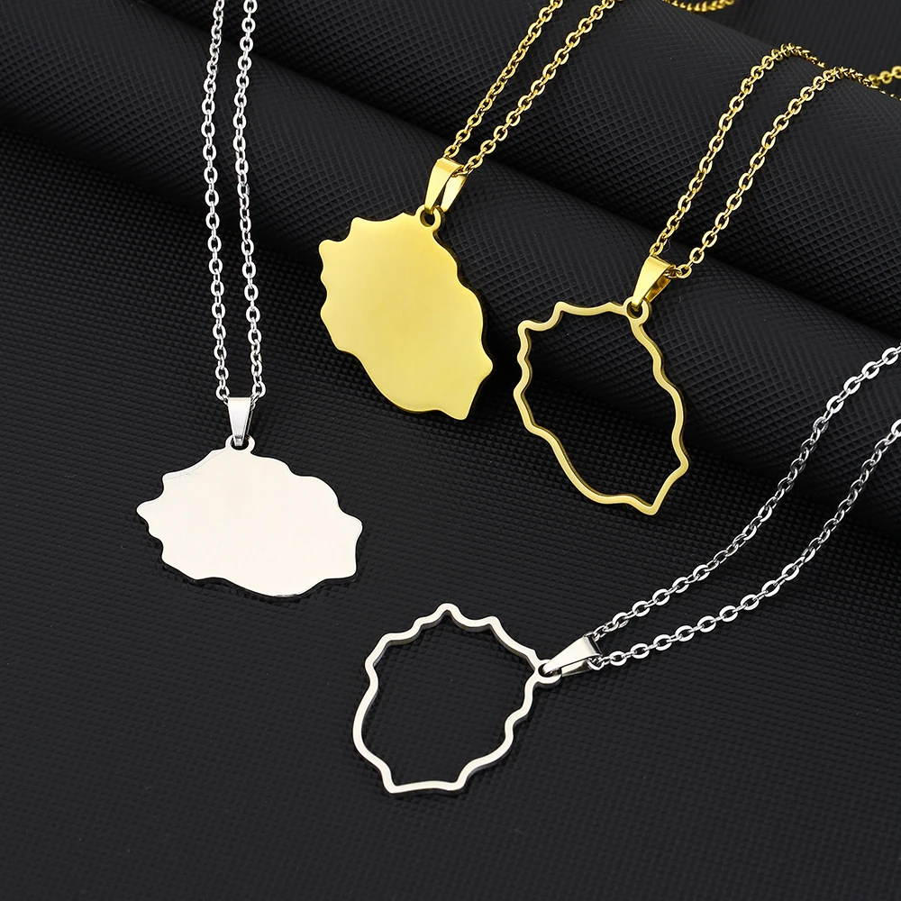 Stainless Steel Oil Dropping Reunion Island Outline Map Flag Pendant Necklace for Men Women Patriotic Couple Jewelry