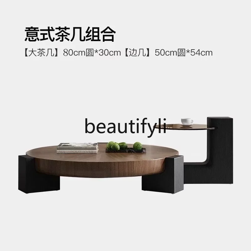 

Средневековый круглый журнальный столик из орехового дерева, светлый, роскошный, элитный, итальянский минимализм