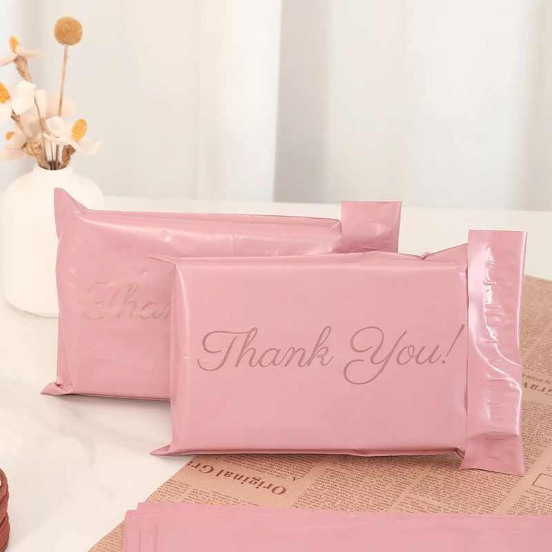 100pcs Pink \'Thank You\' Express Bags With Simple Graphic, Ideal For Office, Gifts Packaging, Express Packing Supplies