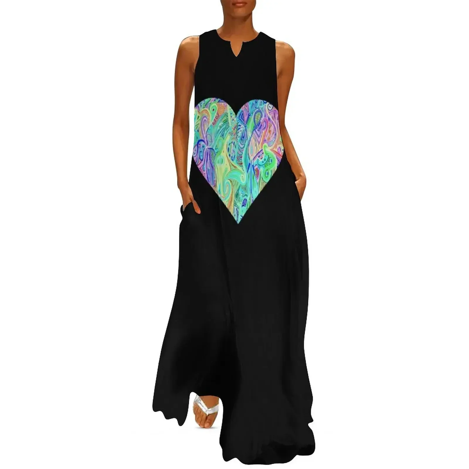 

Extreme Neon Glow Black Light Rave Heart Party Long Dress Female dress birthday dress for women