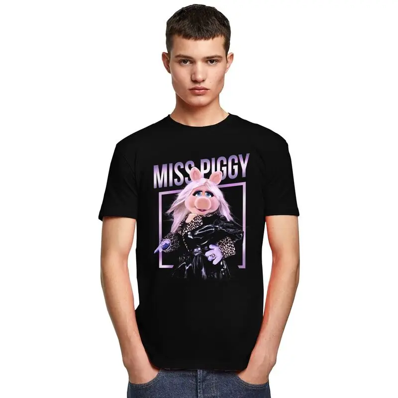 Custom Muppets Miss Piggy Glamourous T Shirt Men Pre-shrunk Cotton Tee Anime Cartoon Tshirt Short Sleeved Casual T-shirt Gift